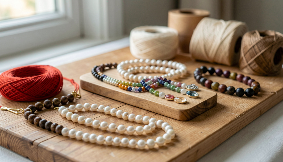 une table de perles tenue par une praticienne